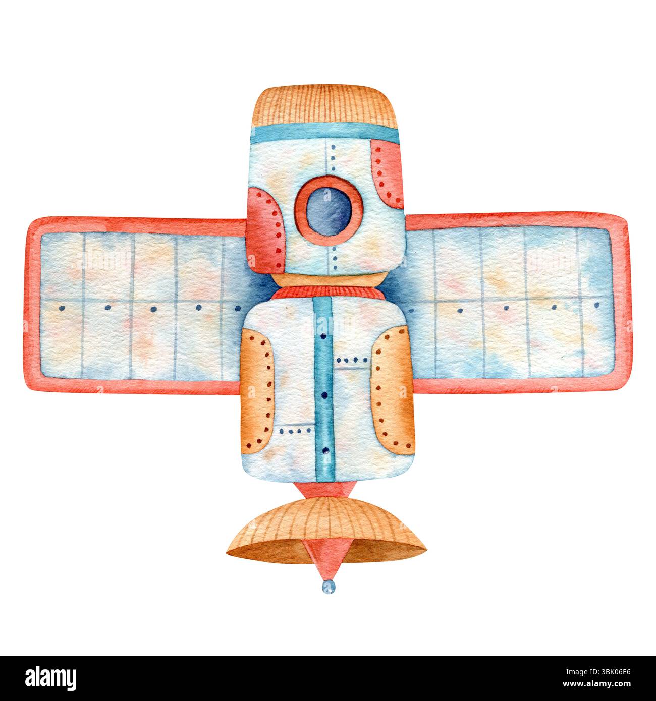 Illustrazione disegnata a mano con acquerello spaziale. Carino cartone animato per bambini Foto Stock