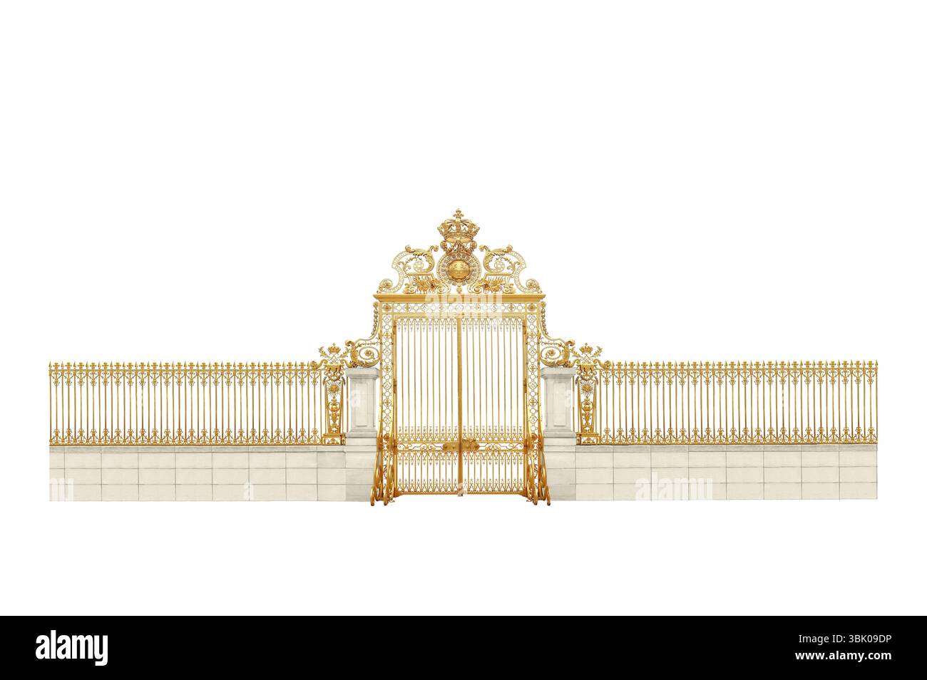 Porte d'oro al castello di Versailles, in francia, isolate su sfondo bianco Foto Stock