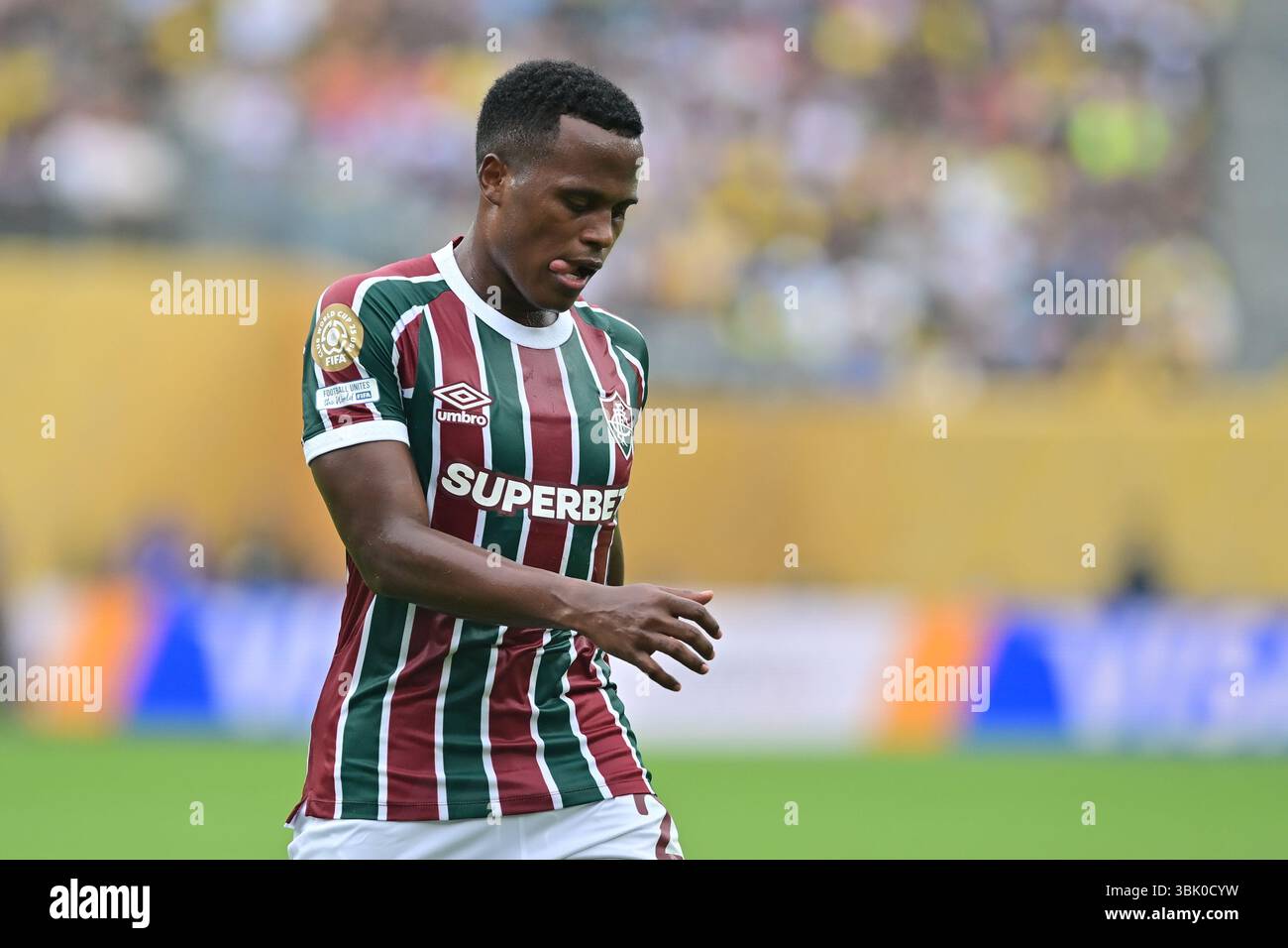 NUOVA maglia (NY), 06/17/2025 - CLUB WORLD CUP/FLUMINENSE X BORUSSIA DORTMUND (GER) - Jhon Arias di Fluminense , durante la partita tra FLUMINENSE X BORUSSIA DORTMUND (GER), valida per il primo round della fase a gironi della Coppa del mondo FIFA Club 2025, tenutasi al MetLife Stadium di New York, nel pomeriggio di questo martedì 17. (Foto: Eduardo Carmim/Alamy Live News) Foto Stock