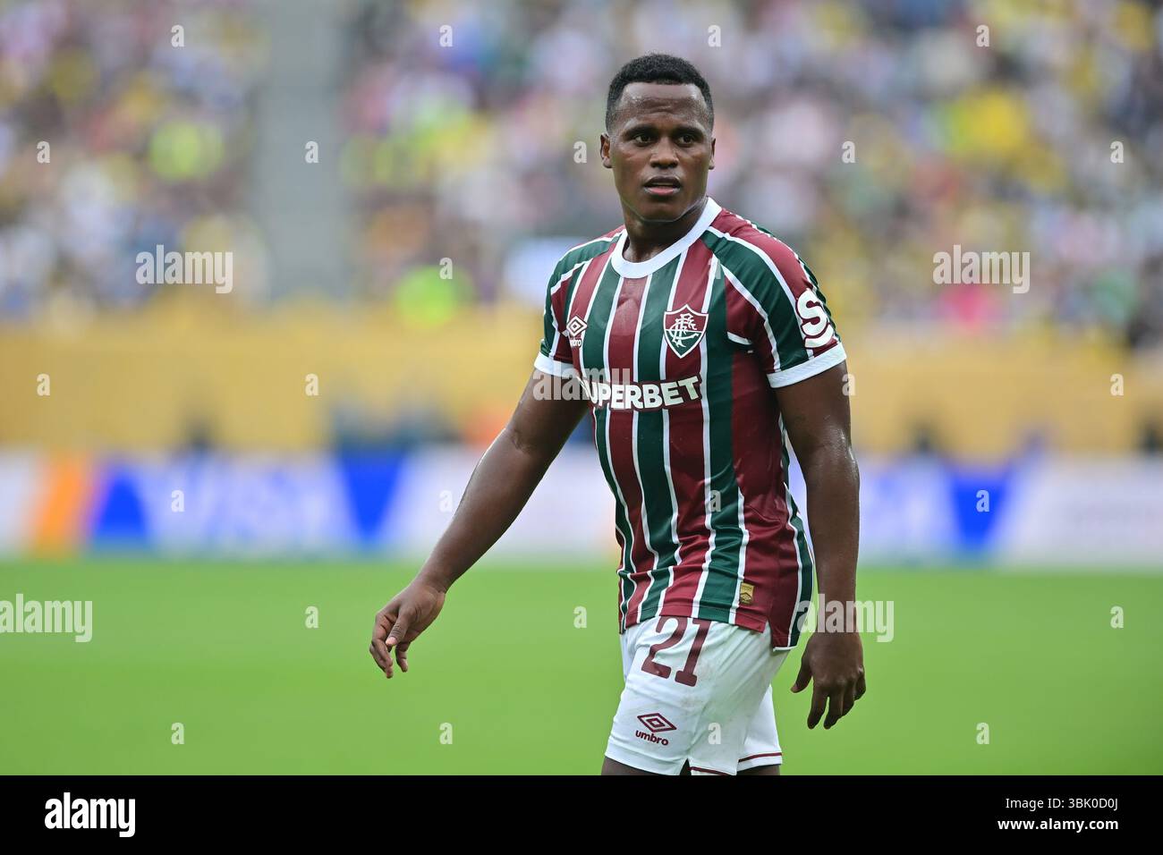 NUOVA maglia (NY), 06/17/2025 - CLUB WORLD CUP/FLUMINENSE X BORUSSIA DORTMUND (GER) - Jhon Arias di Fluminense , durante la partita tra FLUMINENSE X BORUSSIA DORTMUND (GER), valida per il primo round della fase a gironi della Coppa del mondo FIFA Club 2025, tenutasi al MetLife Stadium di New York, nel pomeriggio di questo martedì 17. (Foto: Eduardo Carmim/Alamy Live News) Foto Stock