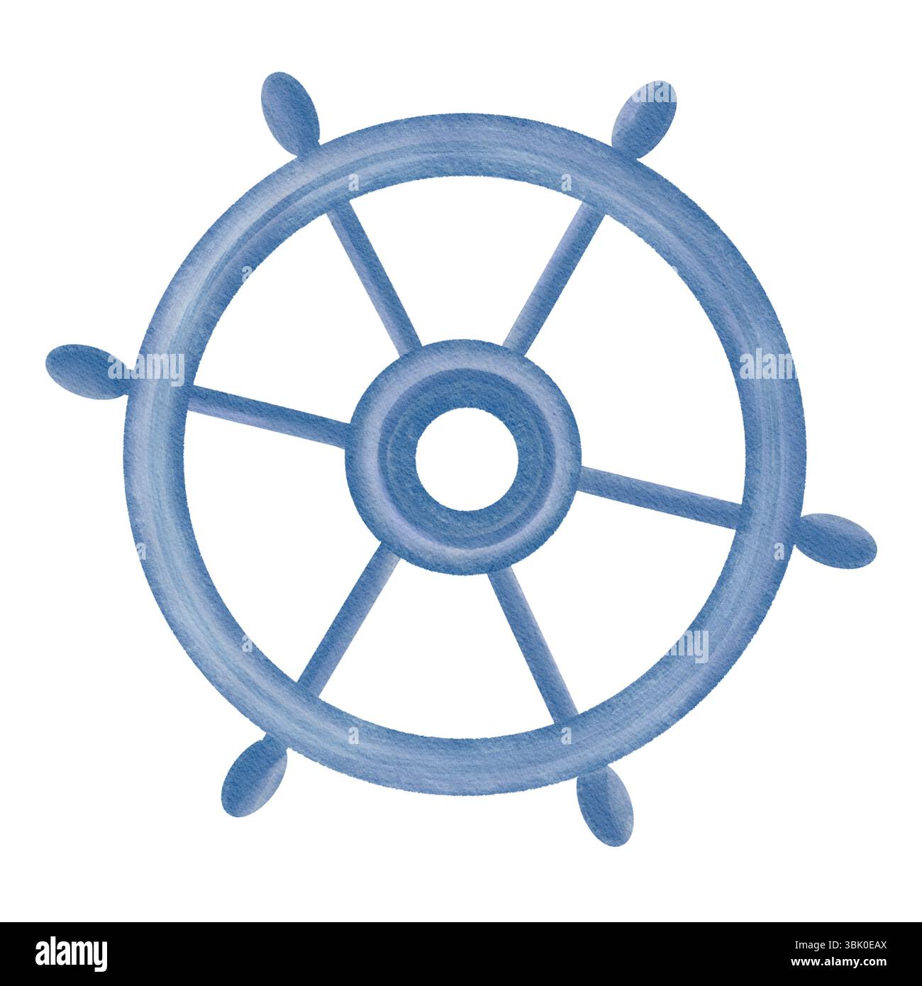 Watercolor Ship's Wheel. Illustrazione nautica disegnata a mano in uno stile giocoso e artistico, perfetta per decorazioni nautiche, design per bambini ed estate Foto Stock
