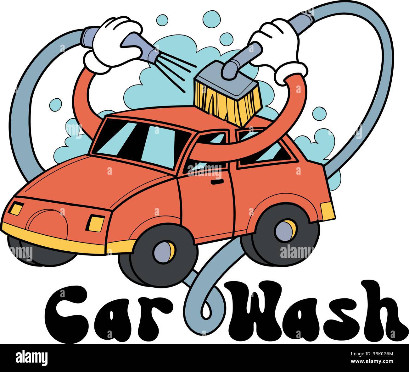 logo autolavaggio cartone animato stile retrò . illustrazione vettoriale Illustrazione Vettoriale