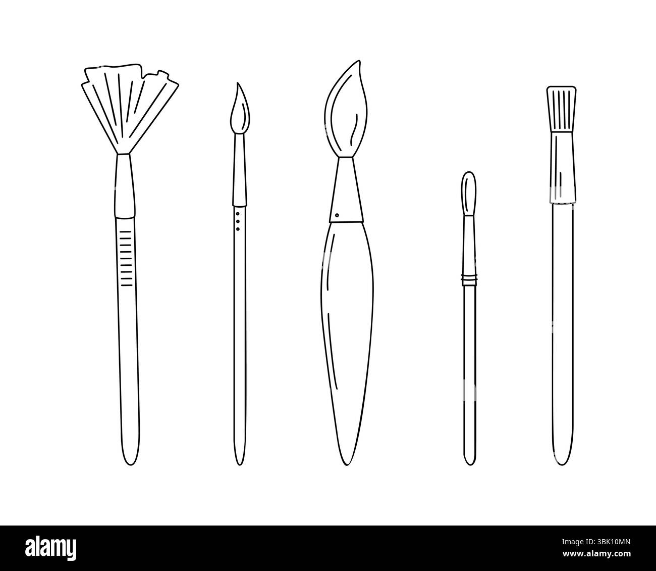 Set di pennelli per pittura semplice illustrazione vettoriale disegnata a mano, oggetto stazionario scolastico, strumenti di pittura per hobby, artigianato, disegno Illustrazione Vettoriale