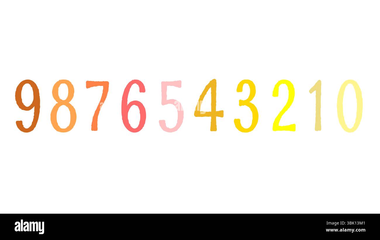 Numeri di fila. Set di simboli vettoriali per i loghi numerici 1, 2, 3, 4, 5, 6, 7, 8, 9 e 0. emblemi colorati per il design aziendale con un numero di Foto Stock