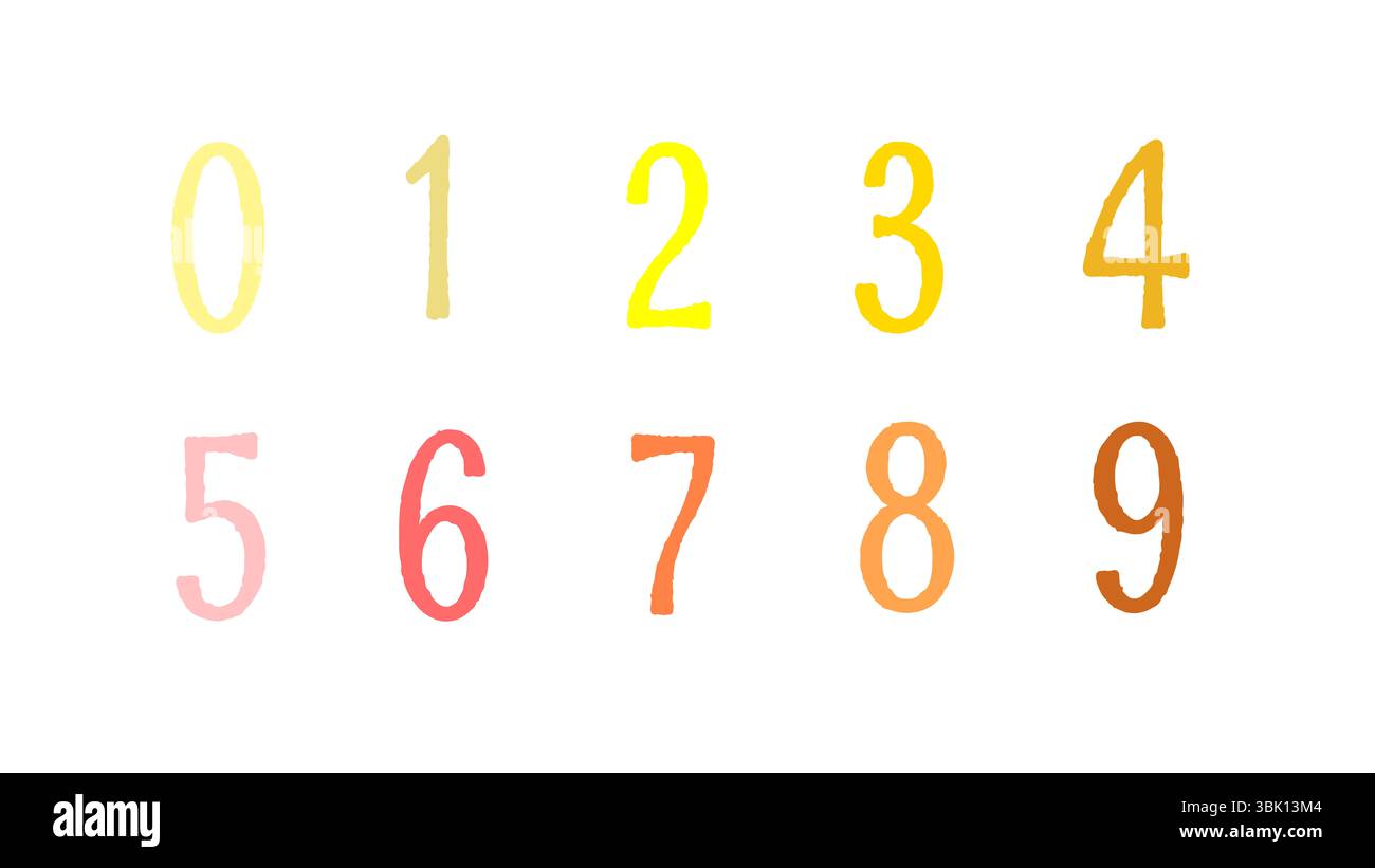 Numeri del logo. Set di simboli vettoriali per i loghi numerici 1, 2, 3, 4, 5, 6, 7, 8, 9 e 0. Emblemi colorati per il design aziendale con un numero nel nome. D Foto Stock