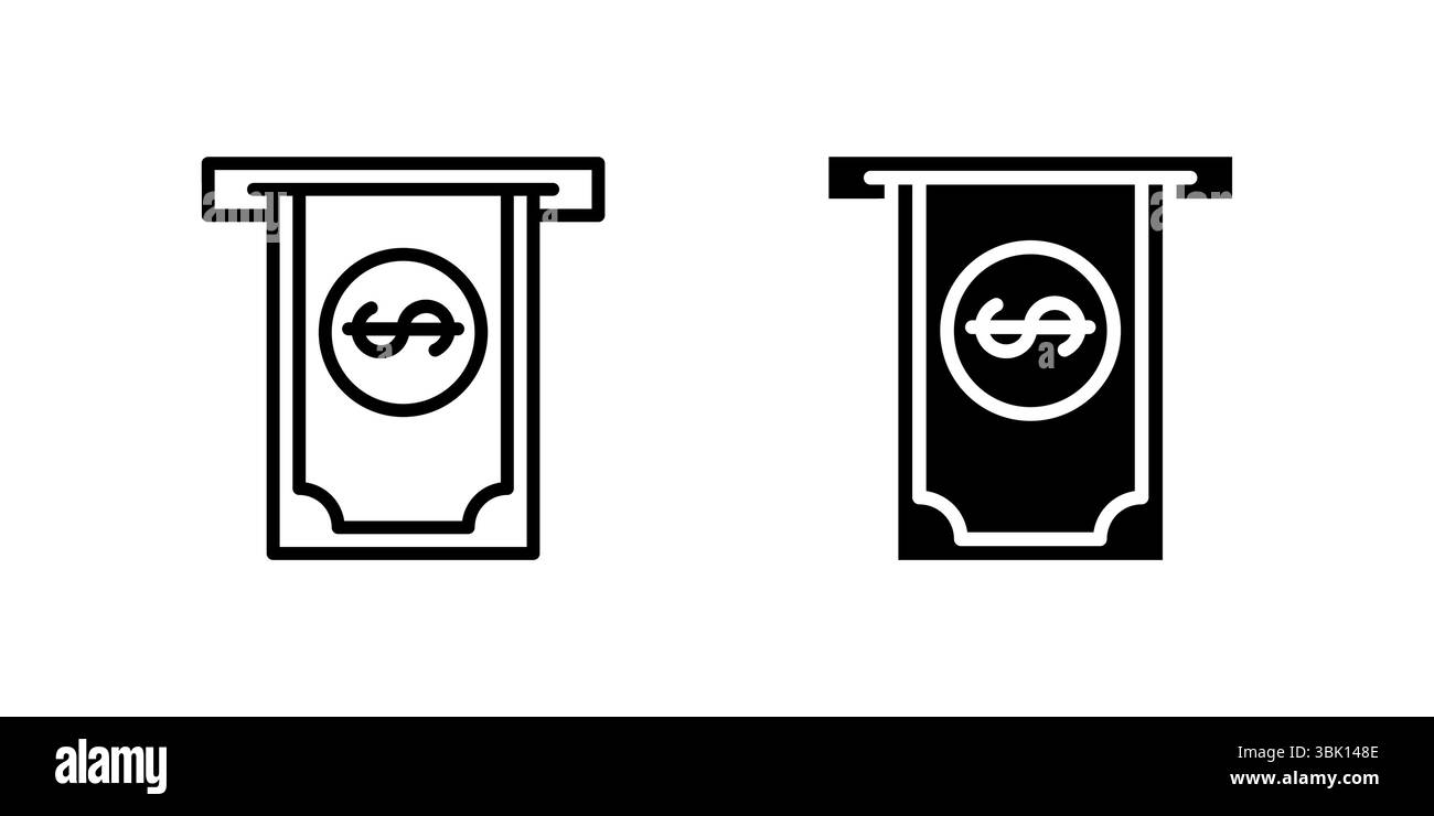 Set di icone di prelievo che illustra le operazioni bancarie e di cash-out ATM in stile glifo Illustrazione Vettoriale