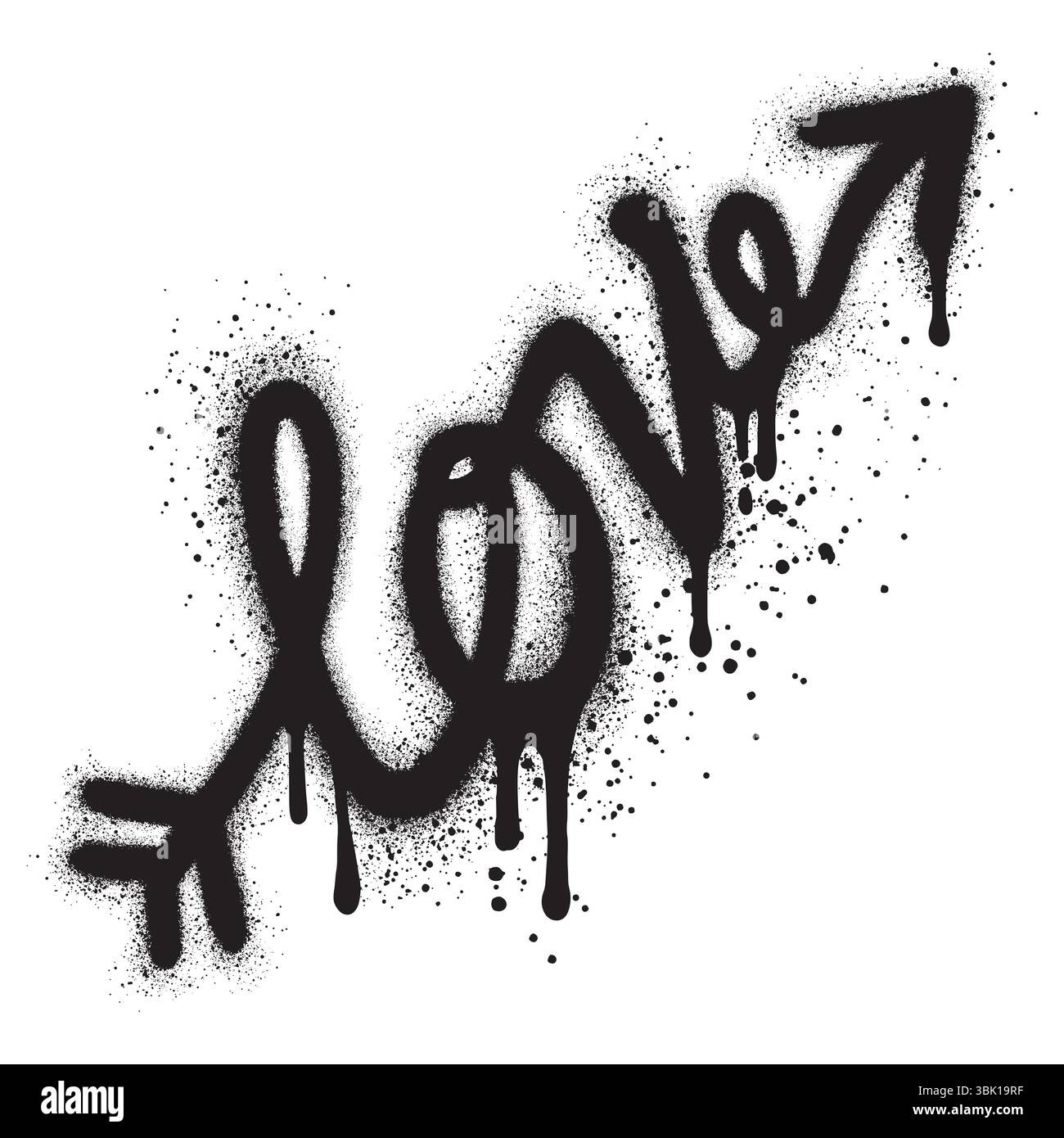 Amate i graffiti con vernice spray nera su bianco accompagnata da frecce. Illustrazione Vettoriale