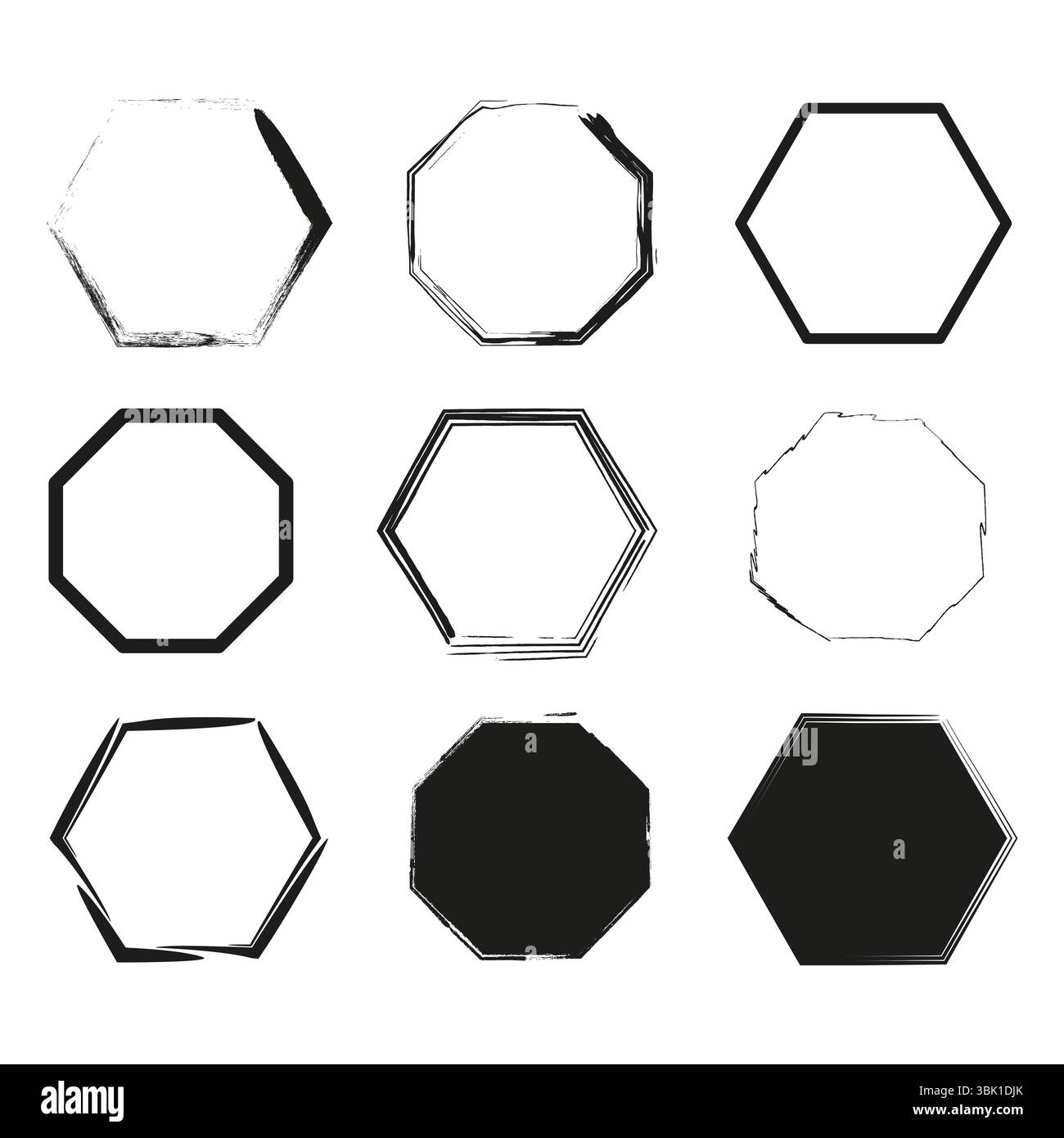 Set di profili esagonali. Vettore di figure geometriche. Combinazione di bianco e nero. Layout astratto minimo. Illustrazione Vettoriale