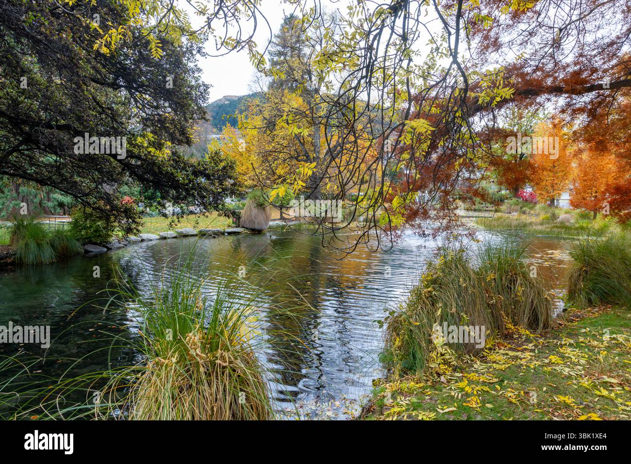Giardini botanici di Queenstown e lago con colori autunnali nella stagione autunnale, regione di Otago, nuova Zelanda, 2025 Foto Stock