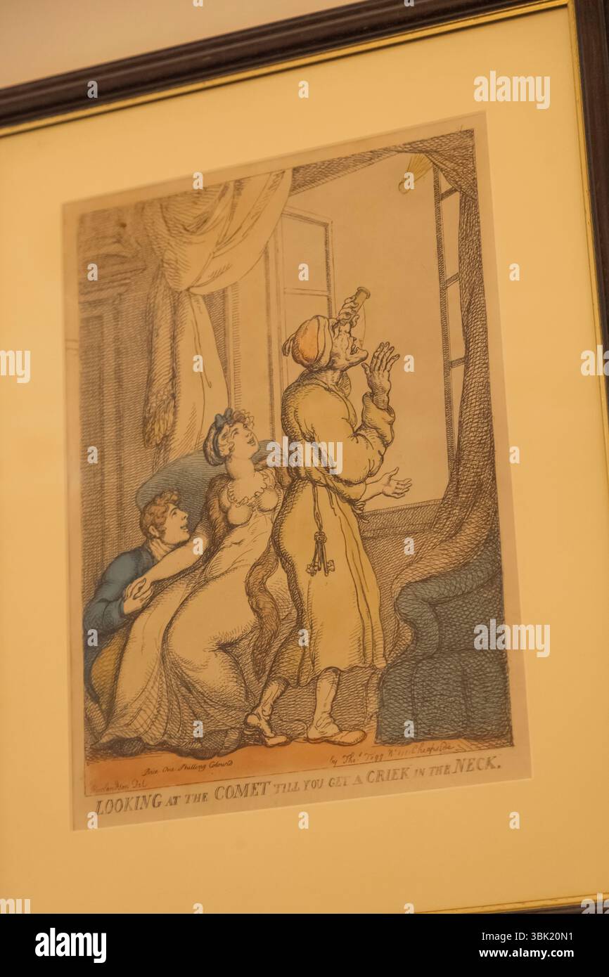 Inghilterra, Somerset, Bath, Herschel Museum of Astronomy, Satirical Print raffigurante persone che guardano alla grande Cometa nel 1811 Foto Stock