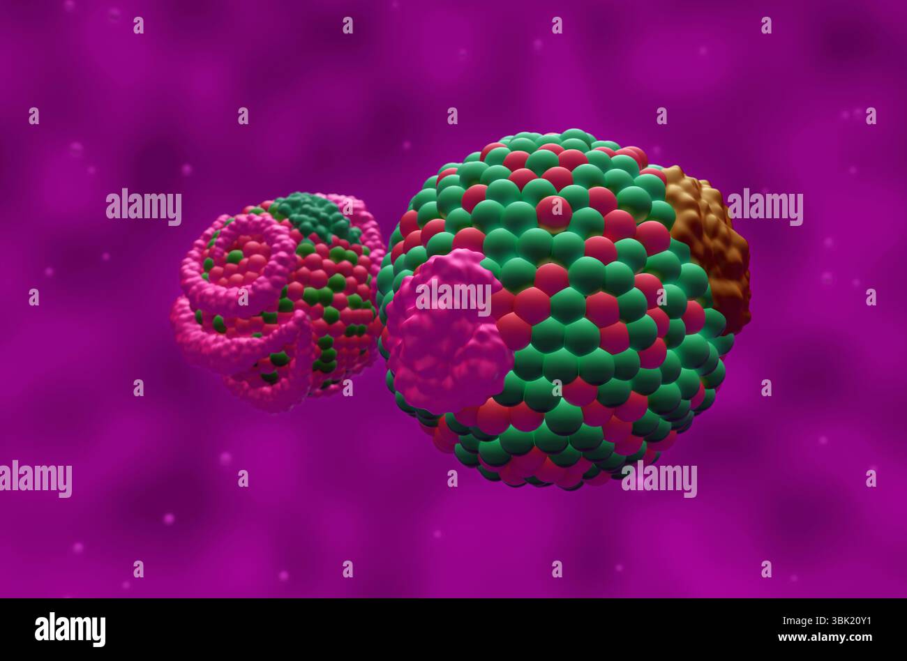 Colesterolo LDL (lipoproteina a bassa densità) e HDL (lipoproteina ad alta densità) - Vista ravvicinata illustrazione 3d. Foto Stock