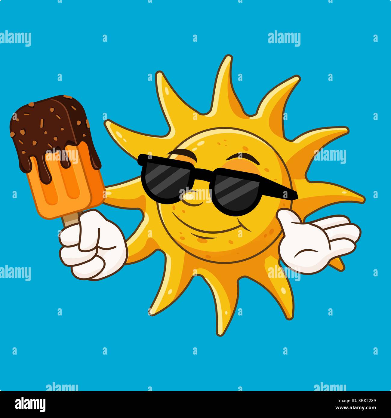 Happy Sun Godetevi un Popsicle in un giorno d'estate Vector Illustration Cartoon Design Illustrazione Vettoriale