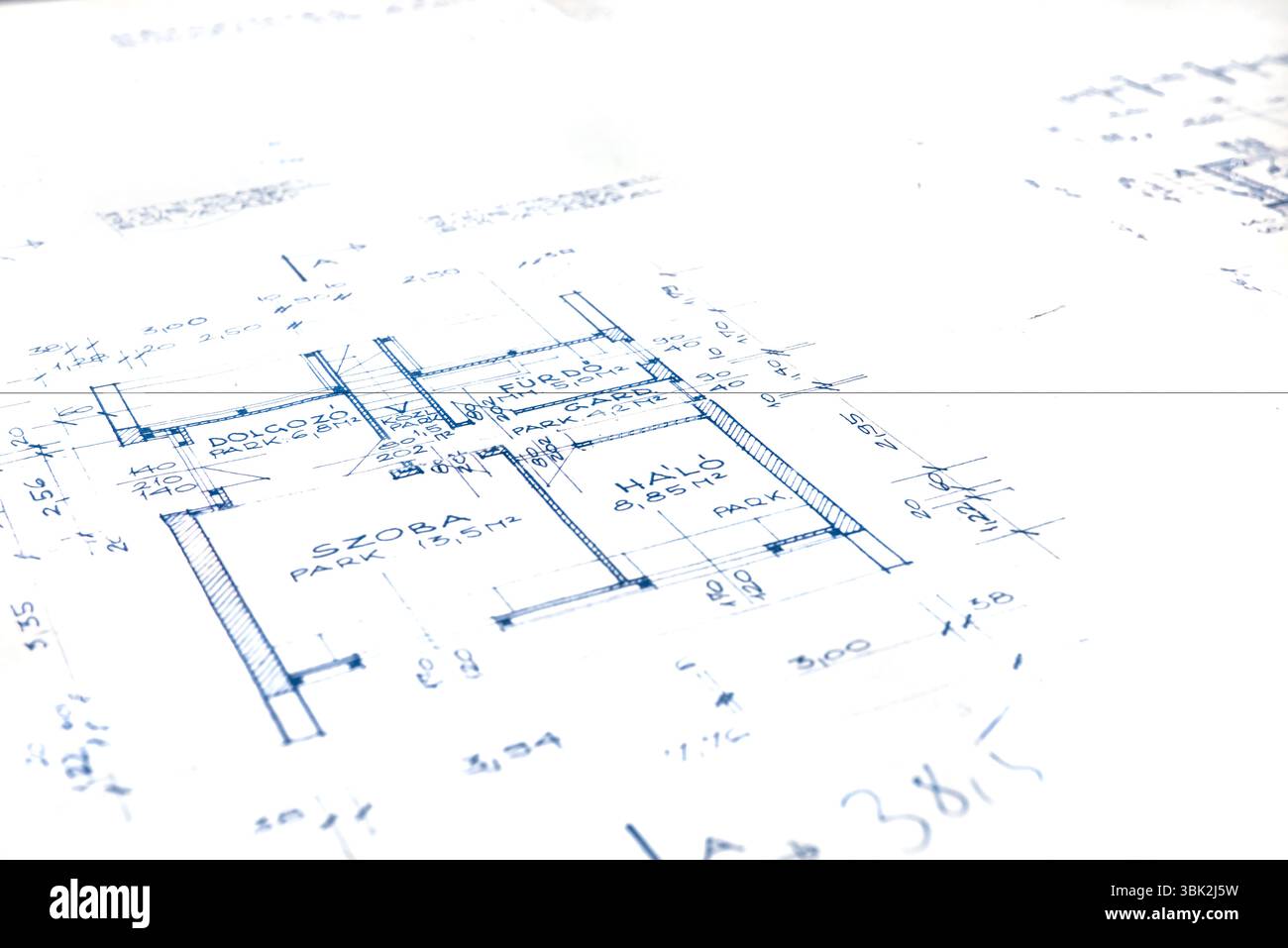 La parte di un primo piano di un progetto architettonico Foto Stock