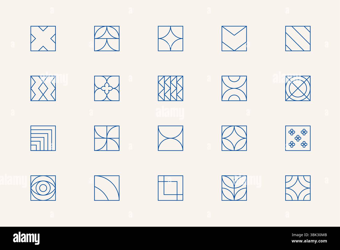 Set di elementi geometrici lineari ispirati agli stili bauhaus, art deco e minimalismo. Grafico vettoriale EPS10. Illustrazione Vettoriale