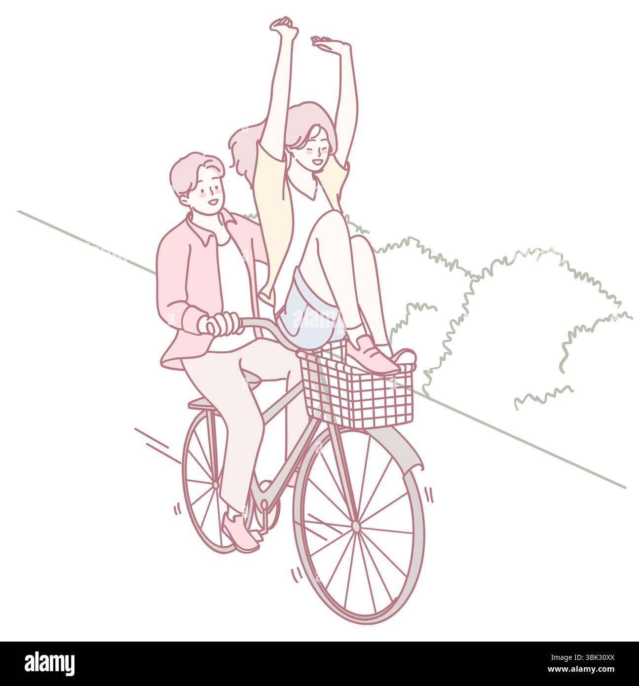 Una allegra scena di tre amici che si divertono in bicicletta insieme, celebrando la loro avventura all'aperto. Illustrazione Vettoriale