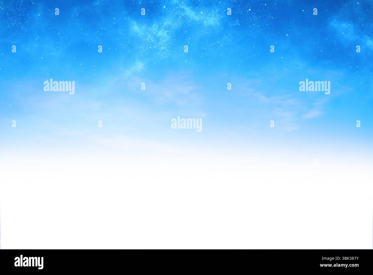 Design piatto a gradiente celeste che mostra un cielo stellato blu scuro che svanisce in una distesa bianca vuota Foto Stock