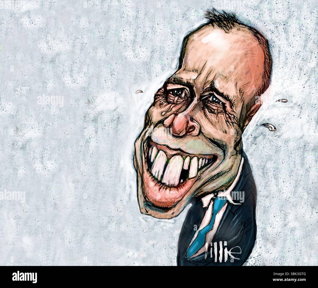 Caricatura testa e spalle ritratto satirico di Matt Hancock (Matthew John David Hancock), ex membro del Parlamento britannico (MP) per West Suffolk Foto Stock