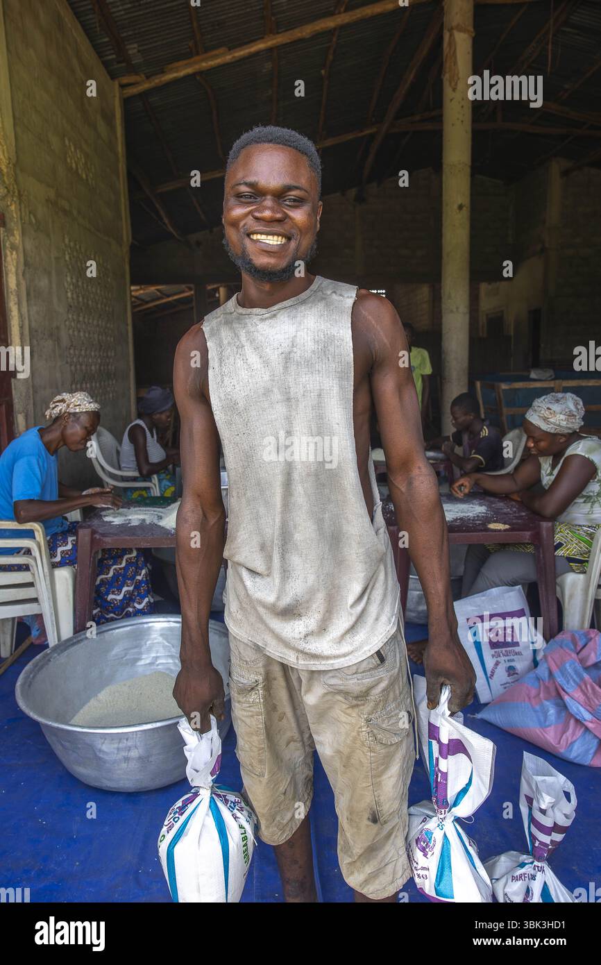 Produzione di riso biologico ad Agoutome, Benin Foto Stock