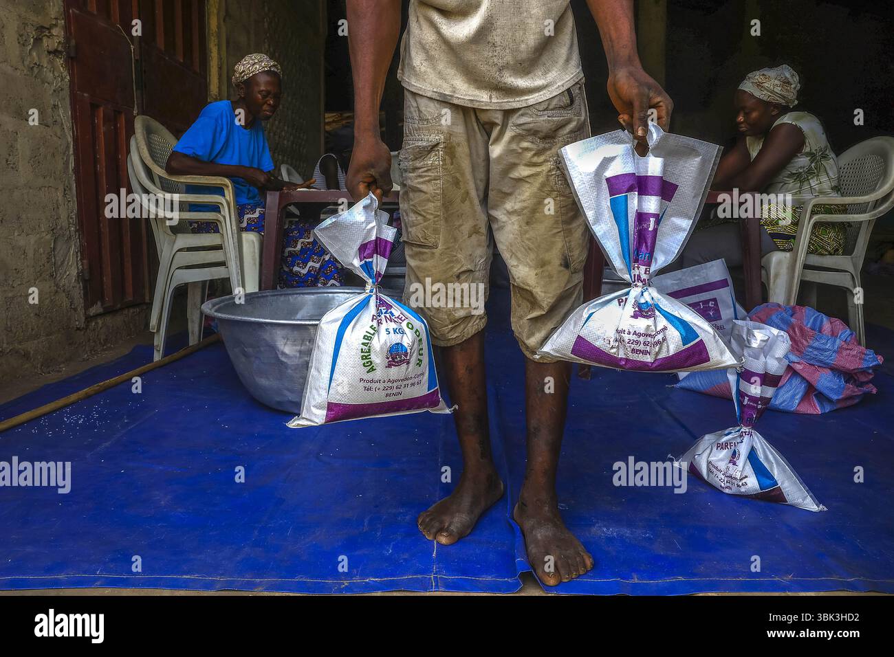 Produzione di riso biologico ad Agoutome, Benin Foto Stock