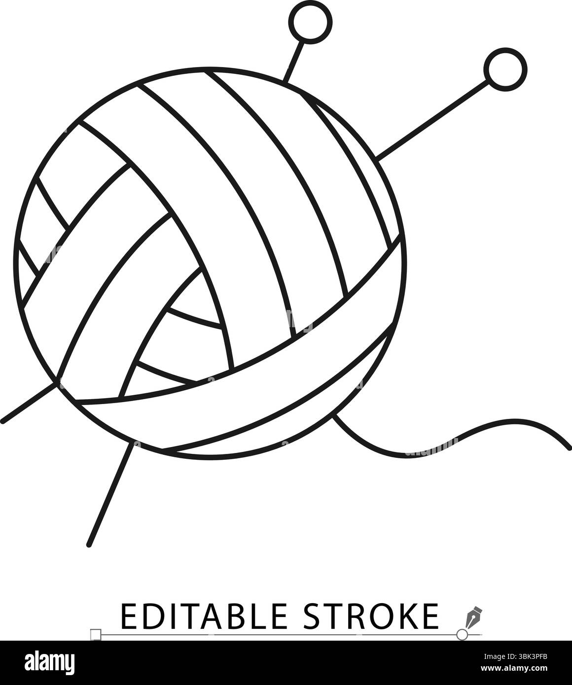 Sfera in filato con l'icona degli aghi per maglieria in stile minimalista con tratto modificabile. Simbolo di artigianato artigianale, hobby di lana, grafica per maglieria, casa accogliente Illustrazione Vettoriale