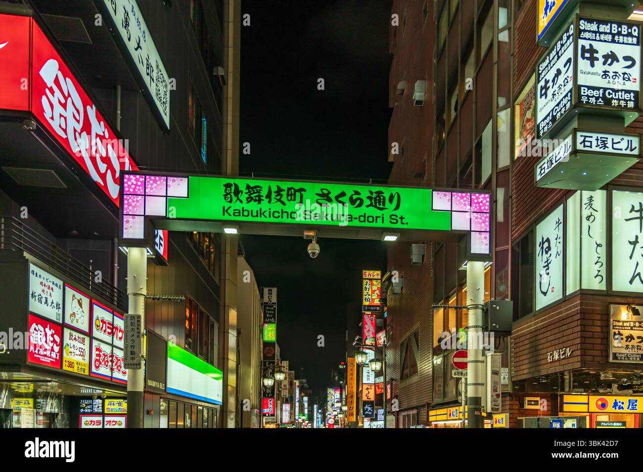 Scena di strada notturna nel quartiere Kabukicho, Shinjuku, Tokyo, Giappone Foto Stock