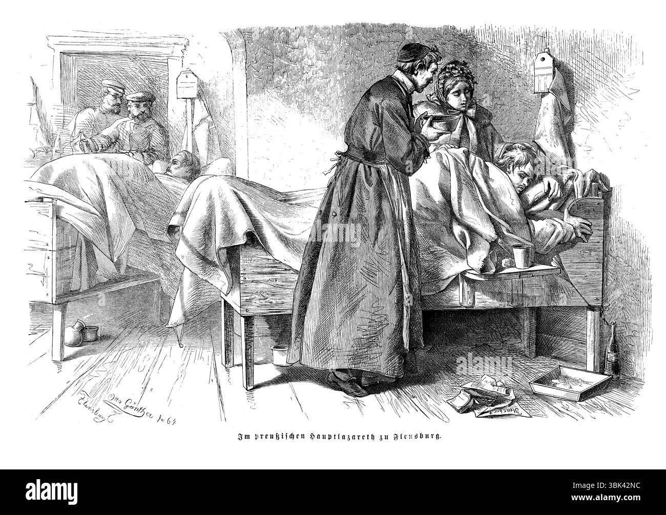 Ospedale militare prussiano a Flensburg Schleswig-Holstein, illustrazione del XIX secolo Foto Stock