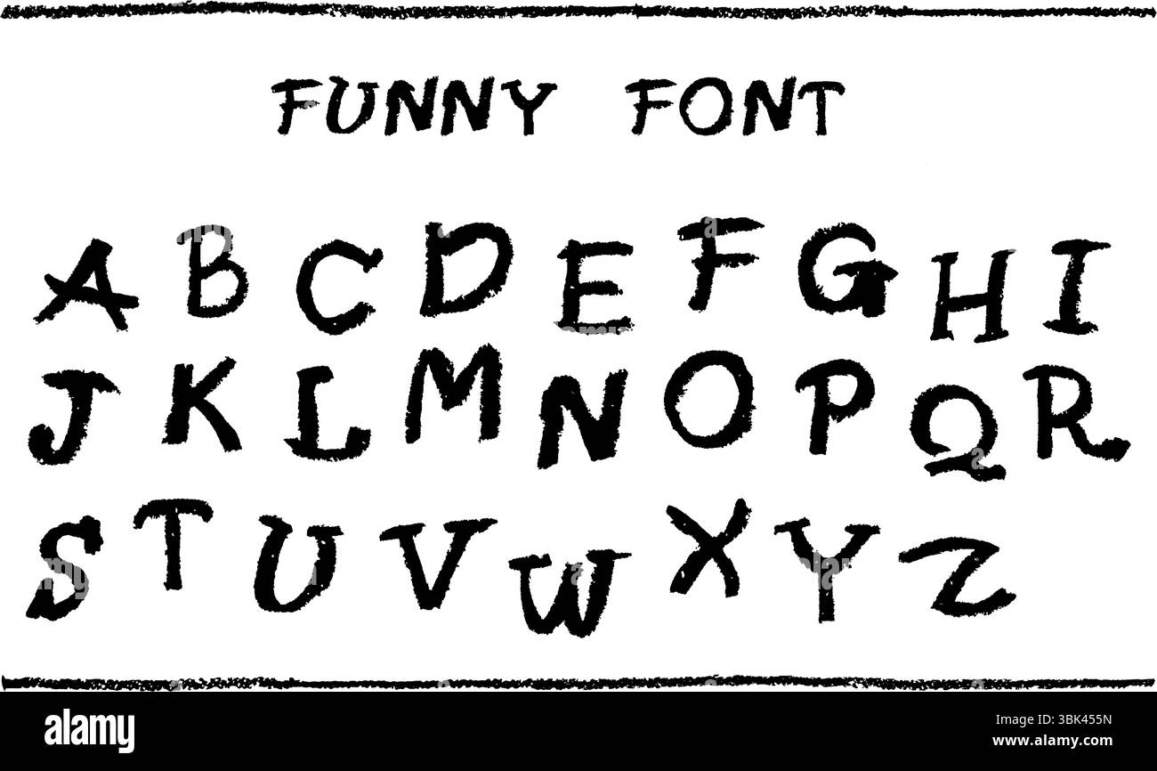 Alfabeto inglese disegnato a mano in un pastello. Lettere maiuscole bianche in stile gesso, pastello o cera. Effetto evidenziatore sulla lavagna bianca per l'asilo Illustrazione Vettoriale