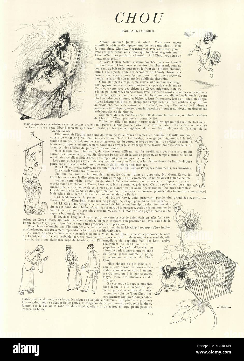 Donna con il suo cane pekingese domestico, XIX secolo, vittoriano, illustrazione Vintage, anni '1890 Foto Stock