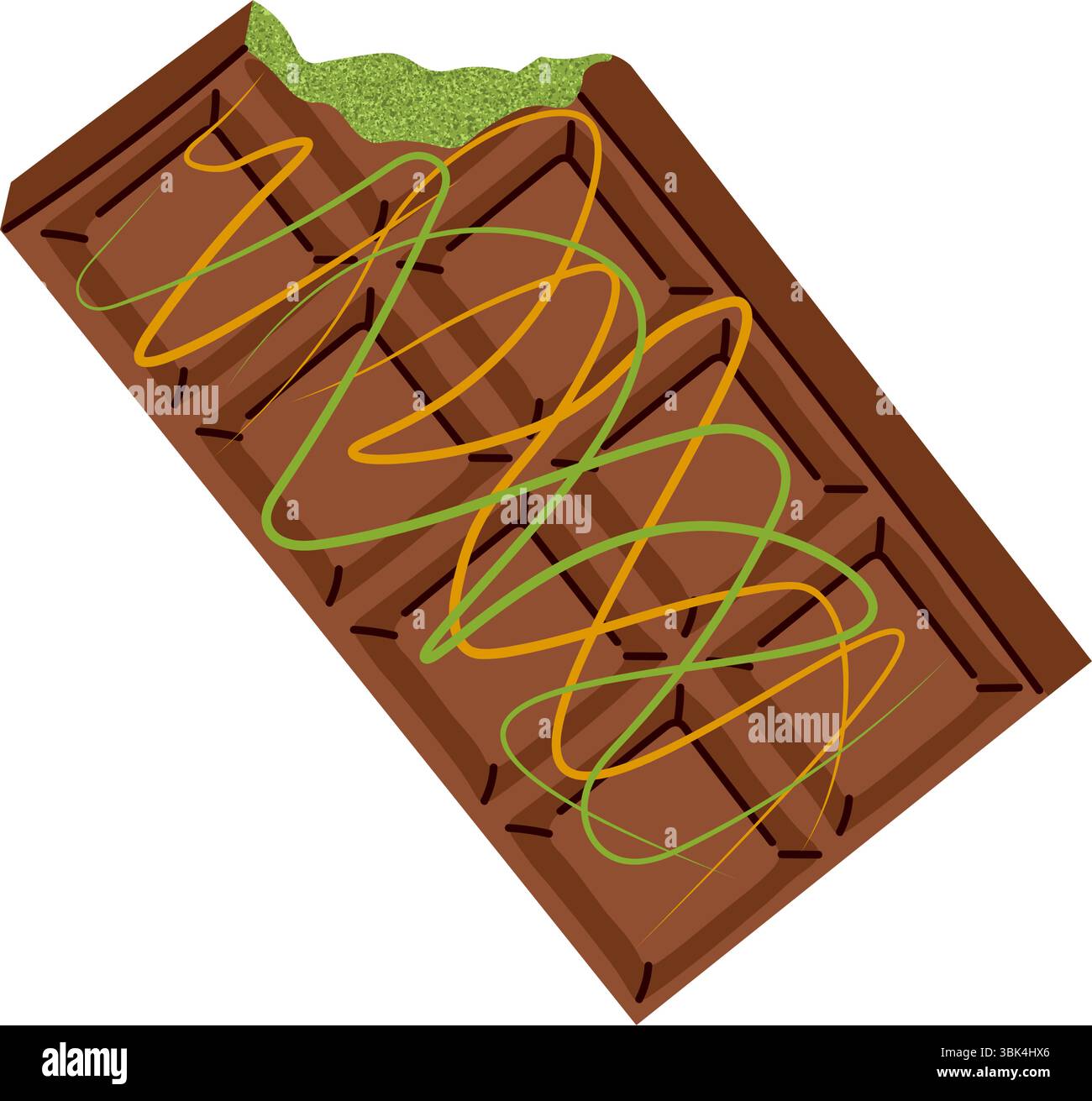Barretta di cioccolato di Dubai con ripieno di pasta di pistacchio. Dessert gourmet di lusso. Cioccolato artigianale di prima qualità, dessert al cacao. Illustrazione vettoriale Illustrazione Vettoriale