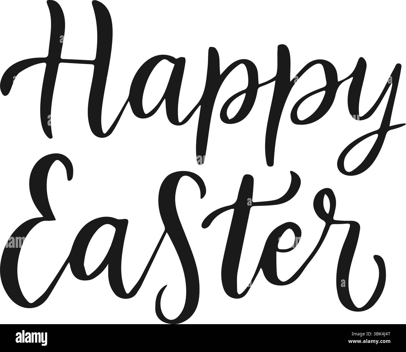 Elegante scritta nera a mano con messaggio di Pasqua felice. Design calligrafico minimalista. Perfetto per i biglietti d'auguri delle festività. Pasqua elegante e festosa Illustrazione Vettoriale