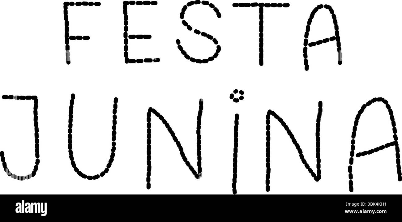 Scritta a mano in nero di Festa Junina. Testo tipografico semplice e moderno per disegni, poster, biglietti, inviti, e del festival brasiliano di giugno Illustrazione Vettoriale