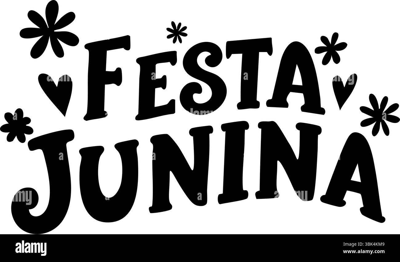 Elegante scritta nera a mano di Festa Junina. Testo tipografico semplice e moderno per i disegni del festival brasiliano di giugno, poster, cartoline, invitati Illustrazione Vettoriale