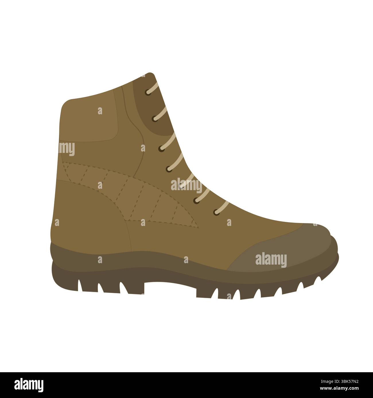 Illustrazione vettoriale con vista laterale del bagagliaio da trekking marrone. Un'illustrazione vettoriale dettagliata di uno scarpone da trekking marrone visto lateralmente. Illustrazione Vettoriale