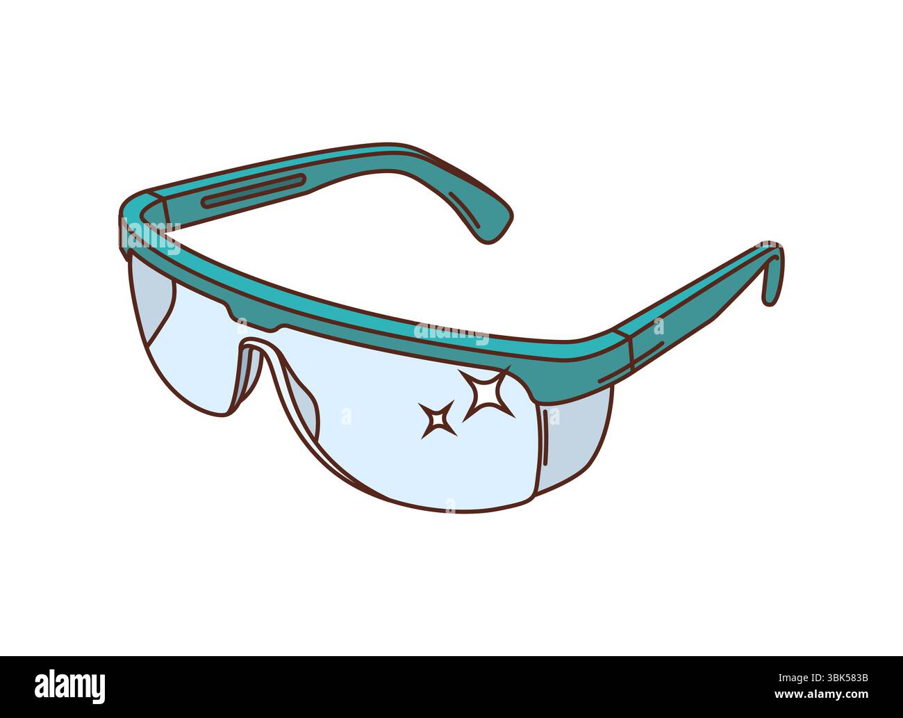 Occhiali medici protettivi Cartoon scanalati con effetto scintillante. Occhiali di protezione vettoriali per la protezione degli occhi in ambienti medici, di laboratorio e industriali, garantendo sicurezza o igiene per il personale medico Illustrazione Vettoriale