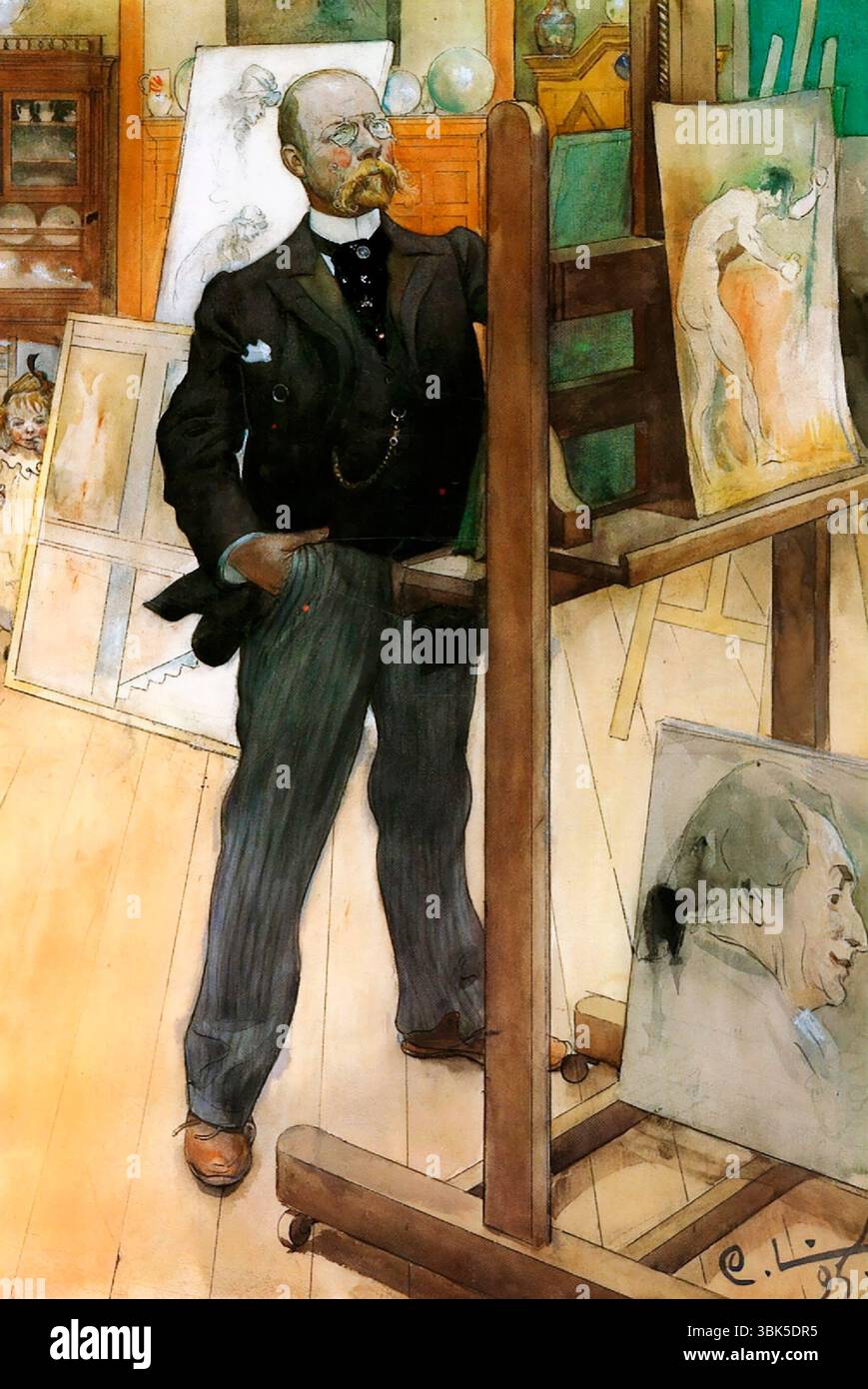 Carl Larsson. Autoritratto del pittore svedese, Carl Olof Larsson (1853-1919), 1895 Foto Stock