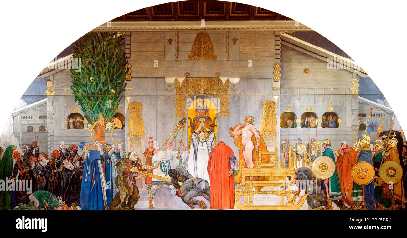 Carl Larsson. Dipinto intitolato Midwinter's Sacrifice del pittore svedese Carl Olof Larsson (1853-1919), olio su tela, 1914/5 Foto Stock