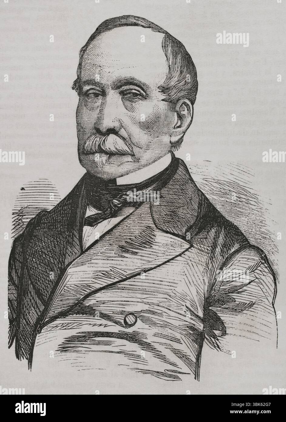 Nicolas Changarnier (Nicolas Anne Theodule Changarnier) (1793-1877). Generale e politico francese. Era un candidato realista alle elezioni presidenziali francesi del 1848, arrivando ultimo. Verticale. Incisione. Historia de la Guerra de Francia y Prusia (storia della guerra tra Francia e Prussia). Volume I. pubblicato a Barcellona, 1870. Foto Stock