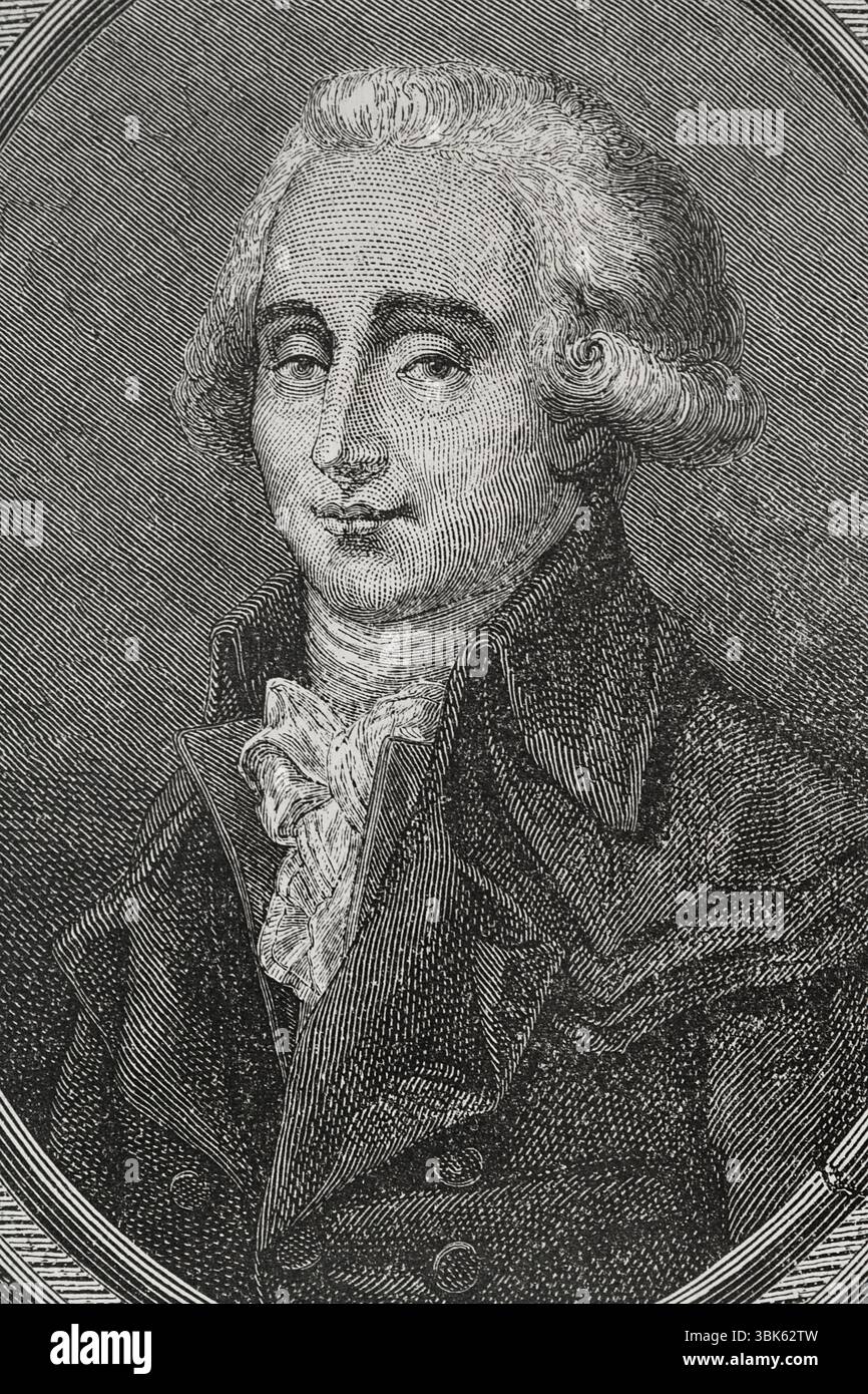 Georges Couthon (Georges Auguste Couthon) (1755-1794). Rivoluzionario francese. Deputato all'Assemblea legislativa nel settembre 1791. Eletto alla Convenzione Nazionale nel settembre 1792. Presidente della convenzione (21 dicembre 1793 - 5 gennaio 1794). Verticale. Incisione. "Storia della Rivoluzione francese". Volume i, 1876. Foto Stock