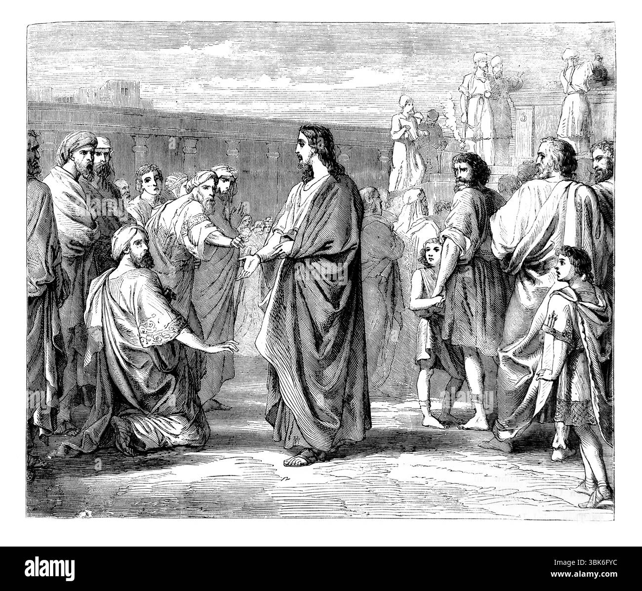 Illustrazione dell'ultimo giorno della grande festa, Gesù si alzò e gridò dicendo: "Se qualcuno ha sete, venga da me e beva (Giovanni VII.37 Foto Stock