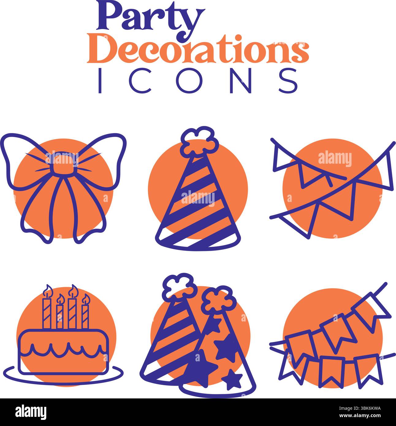 Pacchetto di icone arancione per feste piatte. Vettore Illustrazione Vettoriale