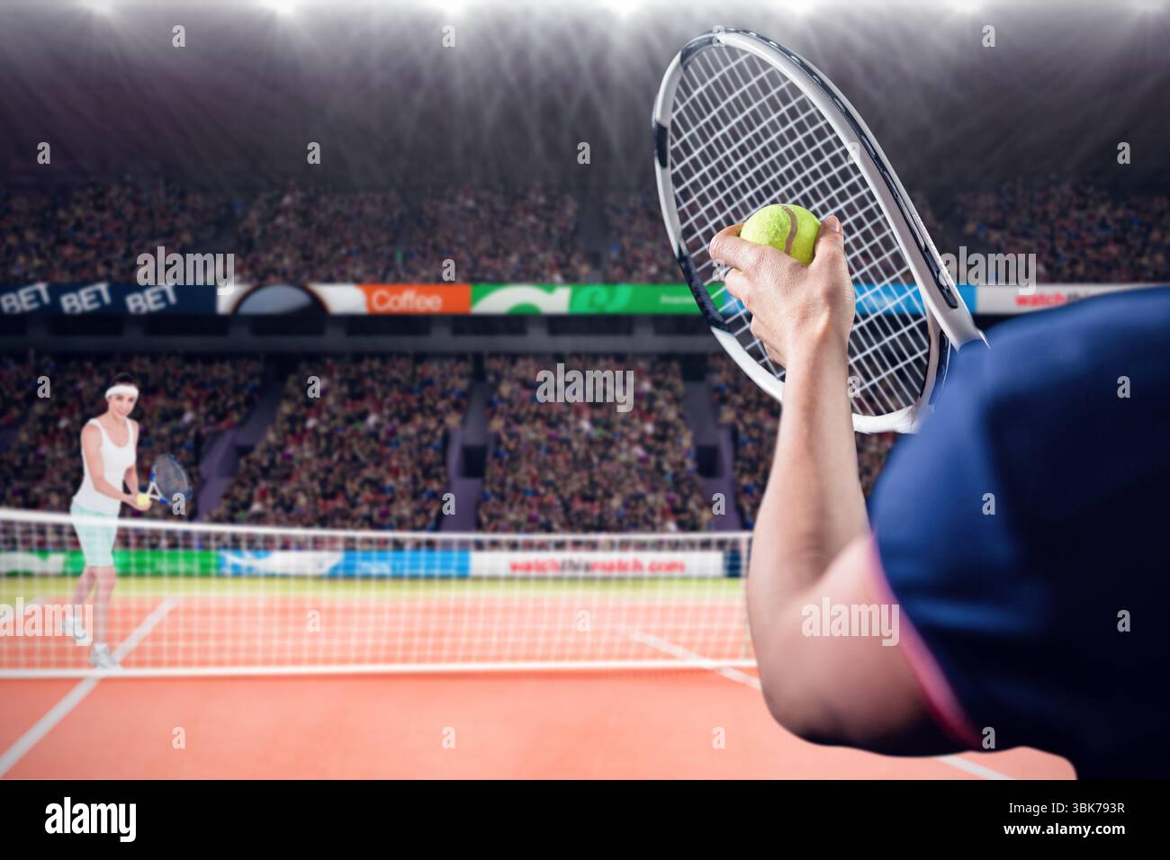 Immagine ritagliata di un uomo che gioca a tennis con una donna Foto Stock