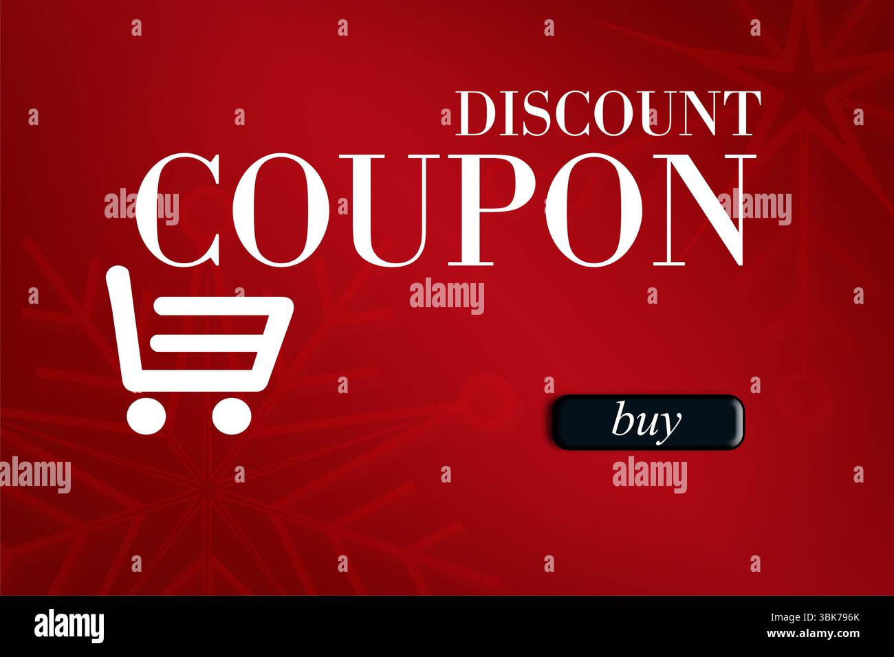 Il banner con design piatto sfumato rosso presenta l'icona bianca del carrello DEI BUONI SCONTO e il pulsante di acquisto Foto Stock