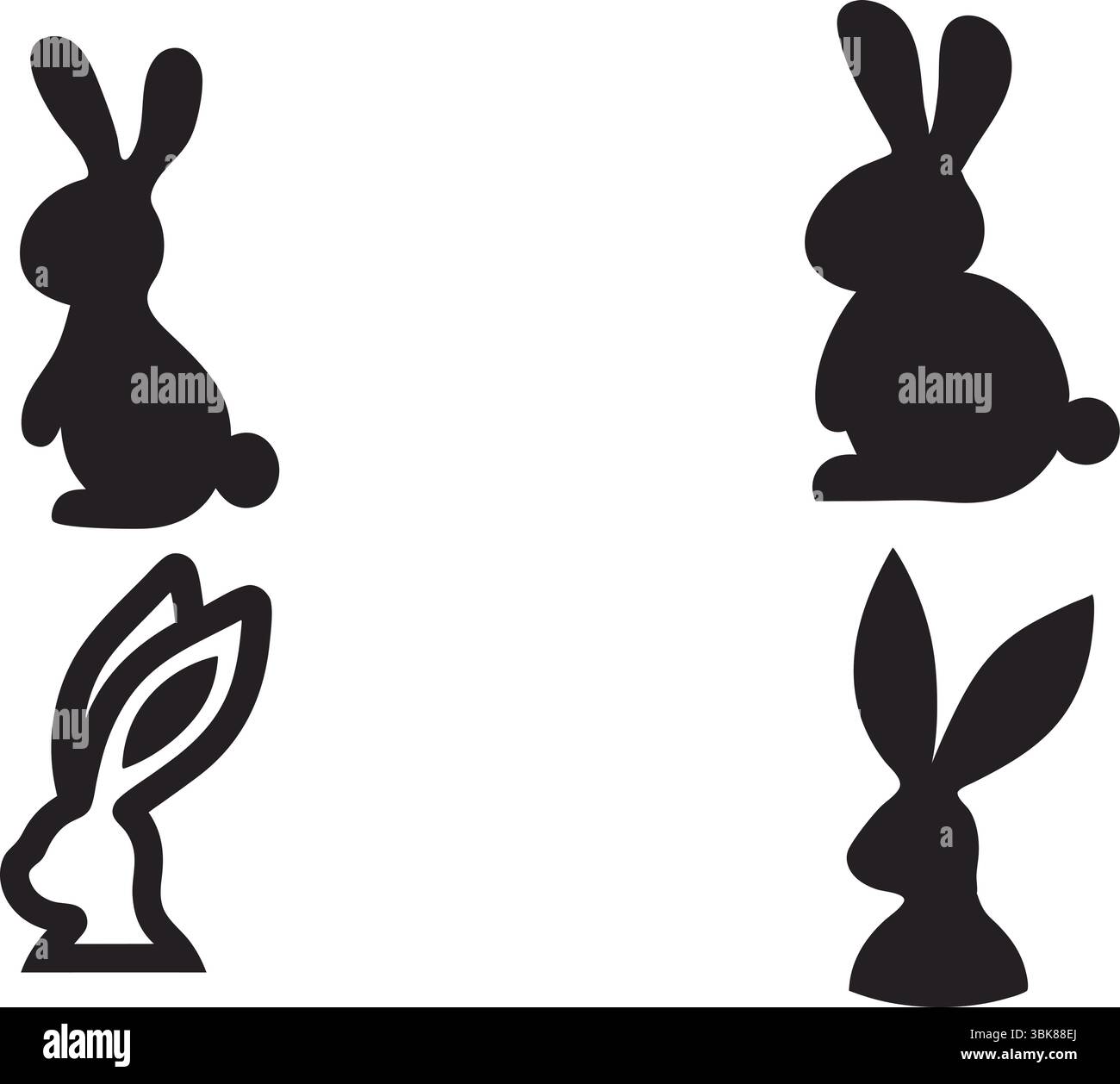 Vettore silhouette coniglio, Clipart Black Bunny, animale isolato, profilo carino degli animali, illustrazione natura selvaggia, design semplice, singolo o impostato Illustrazione Vettoriale