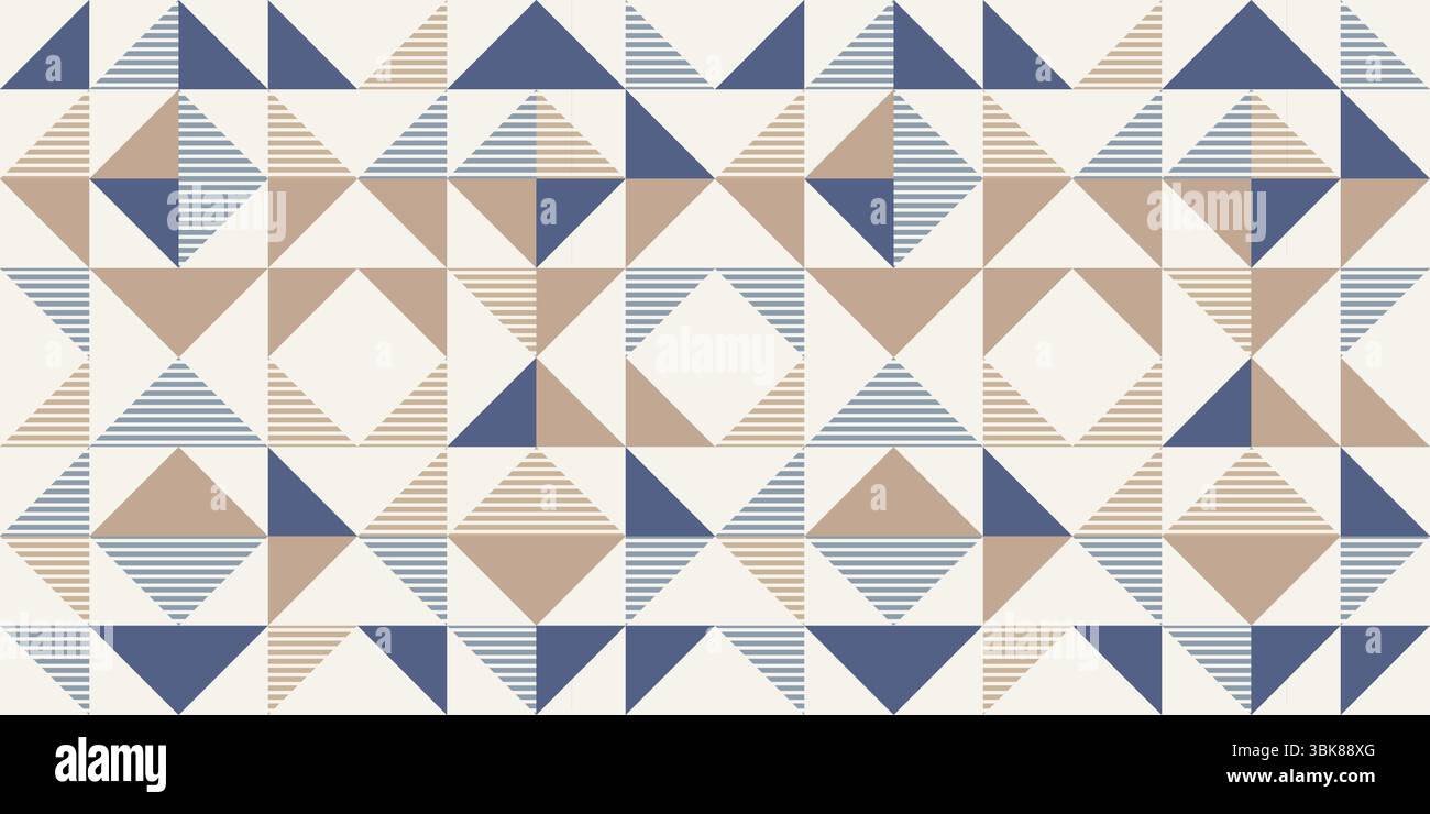 Strisce diagonali in stile retrò e forme angolari. Design dei blocchi di trapunta, ripetizione continua del pattern vettoriale, sfondo geometrico semplice astratto per fabr Illustrazione Vettoriale
