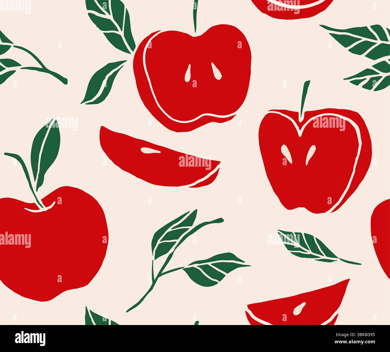 Motivo vintage senza cuciture con mele e foglie. Illustrazione Vettoriale