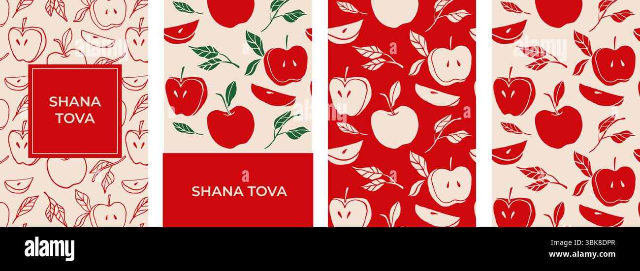 Poster e biglietti di auguri Shanah Tova con motivo mela senza cuciture Illustrazione Vettoriale