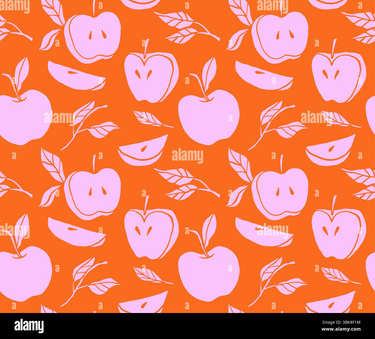 Motivo vintage senza cuciture con mele e foglie. Illustrazione Vettoriale
