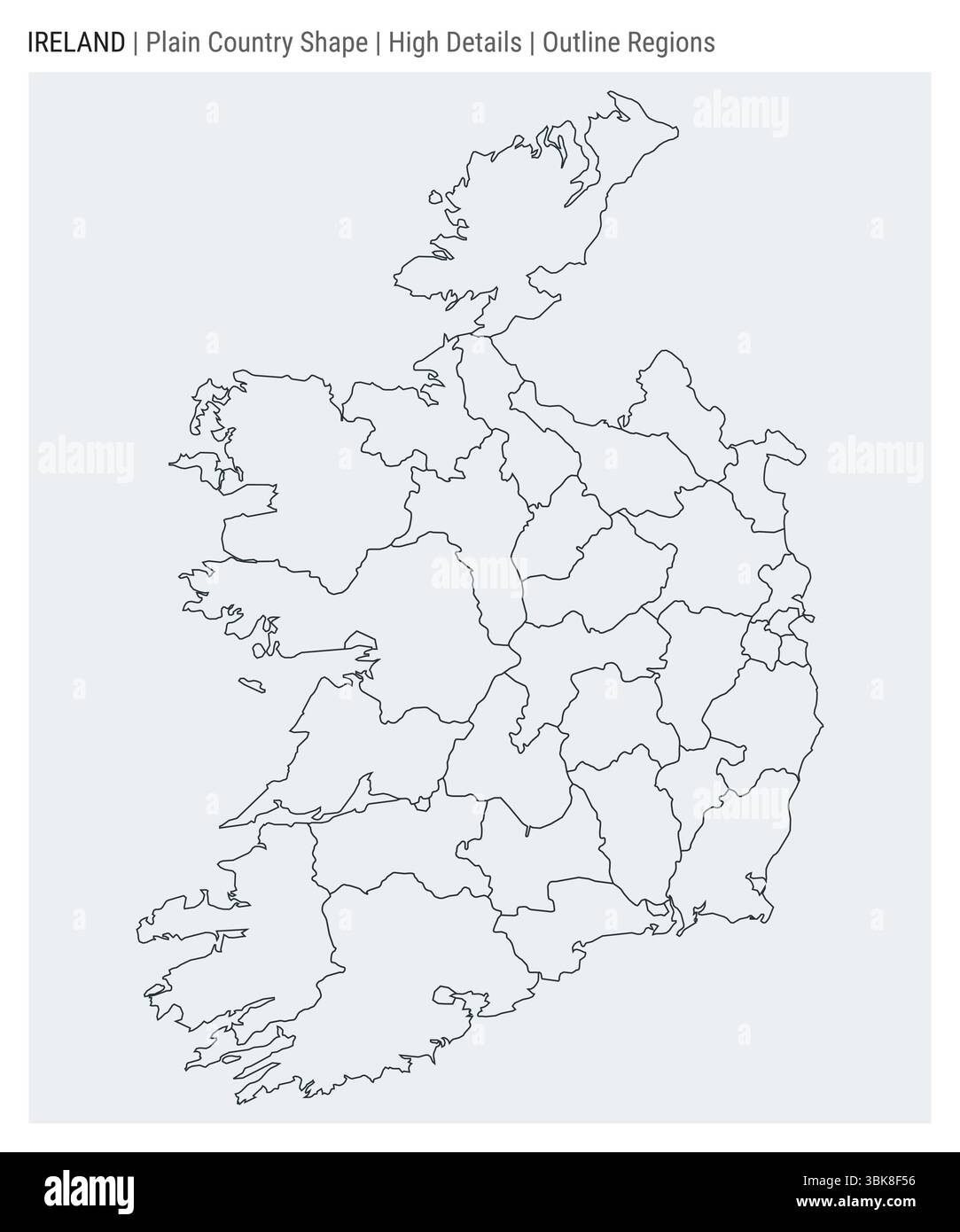 Mappa della campagna dell'Irlanda. Dettagli di alto livello. Stile delle aree di contorno. Forma dell'Irlanda. Illustrazione vettoriale. Illustrazione Vettoriale