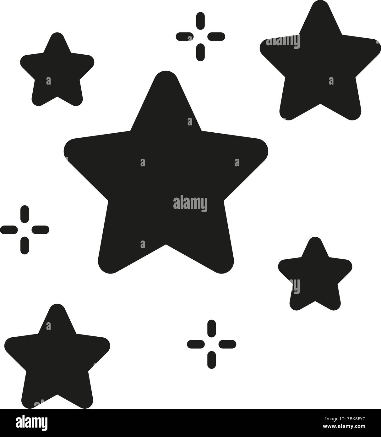 Icona Stars and Sparkles Solid. Illustrazione celeste che rappresenta il simbolo di silhouette di magia, meraviglia e sogni. Temi decorativi e mistici Illustrazione Vettoriale