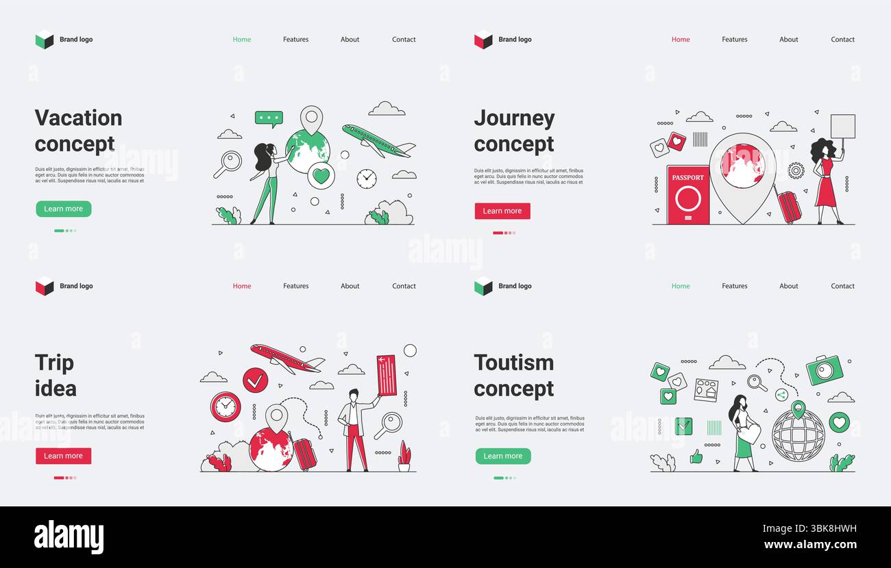 Vacanza, viaggio, idea di viaggio, strumenti di viaggio, mappe, valigia, itinerario, destinazione, pianificazione del viaggio, web design, turismo, app mobile, estate, avventura, prenotazione online, illustrazioni vettoriali. Illustrazione Vettoriale